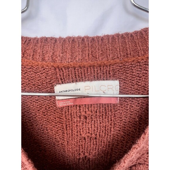 Anthropologie Pilcro Diana Cropped Cable Knit Cardigan Sweater Large Copper - Picture 10 of 12
